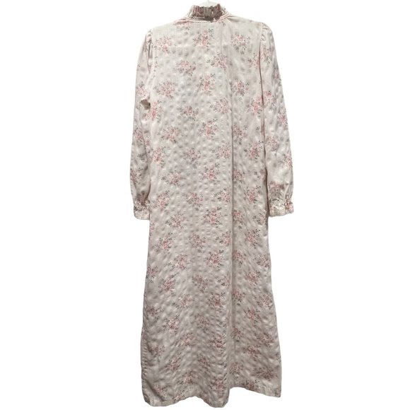 Appel Vintage Women's Prairie Zip Robe, Delicate Rose Pattern, White Pink, M - Picture 2 of 9